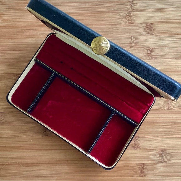 Vintage Black Gold Leather Red Velvet Men's Jewel Box Valet Station Travel Case - Picture 11 of 13